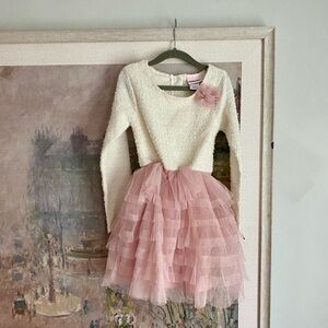 Little Lass Cream and Pink Dress